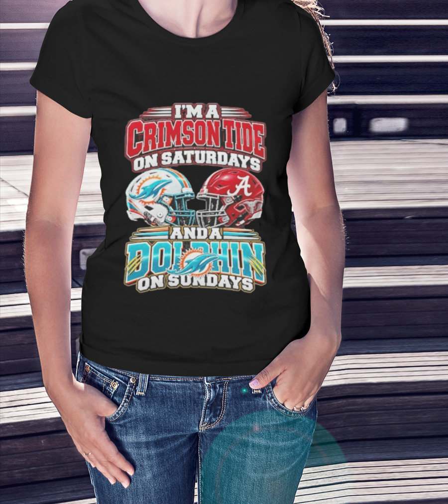 Crimson Tide Saturdays And Dolphin Sundays Football Helmets T-Shirt