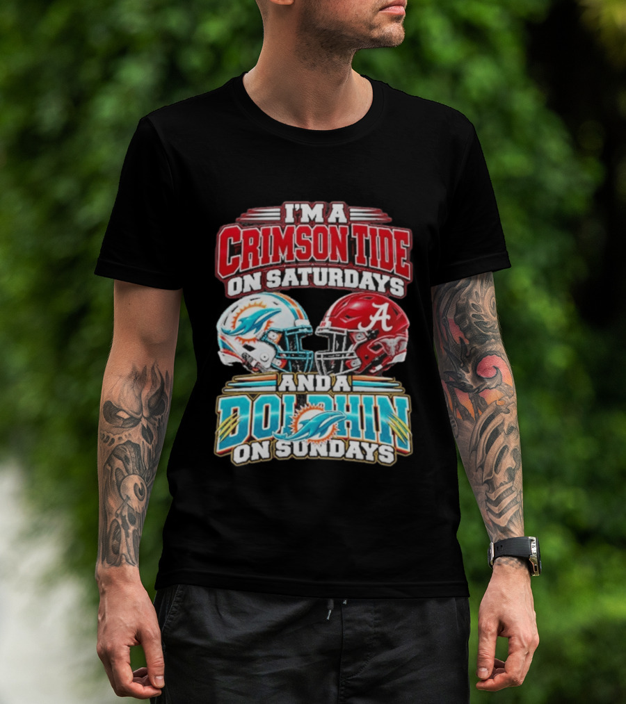 Crimson Tide Saturdays And Dolphin Sundays Football Helmets T-Shirt