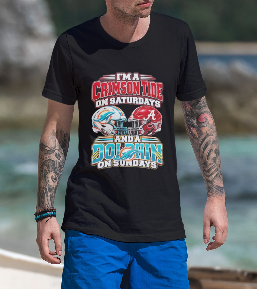 Crimson Tide Saturdays And Dolphin Sundays Football Helmets T-Shirt