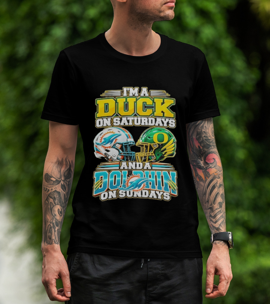 I'm A Duck On Saturdays And A Dolphin On Sundays Football Helmets T-Shirt