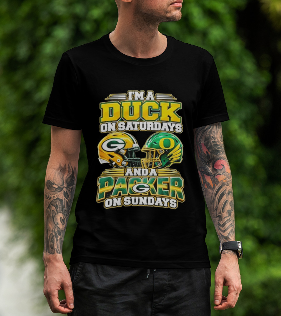 I'm A Duck On Saturdays And A Packer On Sundays Football Helmets T-Shirt