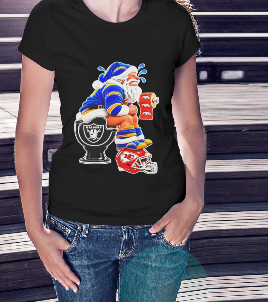 Santa Claus LA Chargers Pooping Raiders Toilet Chiefs Broncos Roll T-Shirt