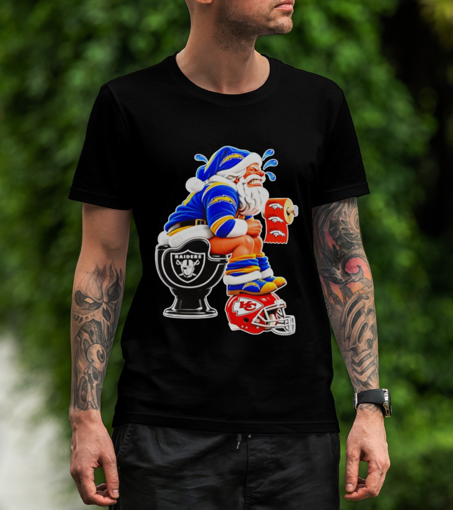 Santa Claus LA Chargers Pooping Raiders Toilet Chiefs Broncos Roll T-Shirt