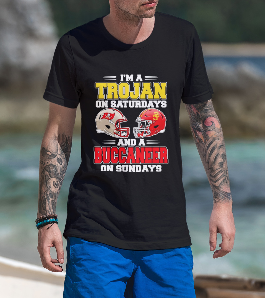I'm A Trojan On Saturdays And A Buccaneer On Sundays Football Helmet T-Shirt