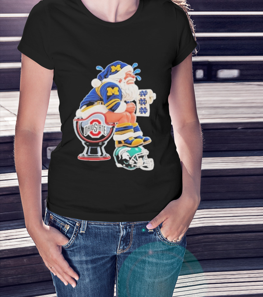 Michigan Santa Ohio State Toilet Notre Dame Paper Michigan State Helmet Football T-Shirt