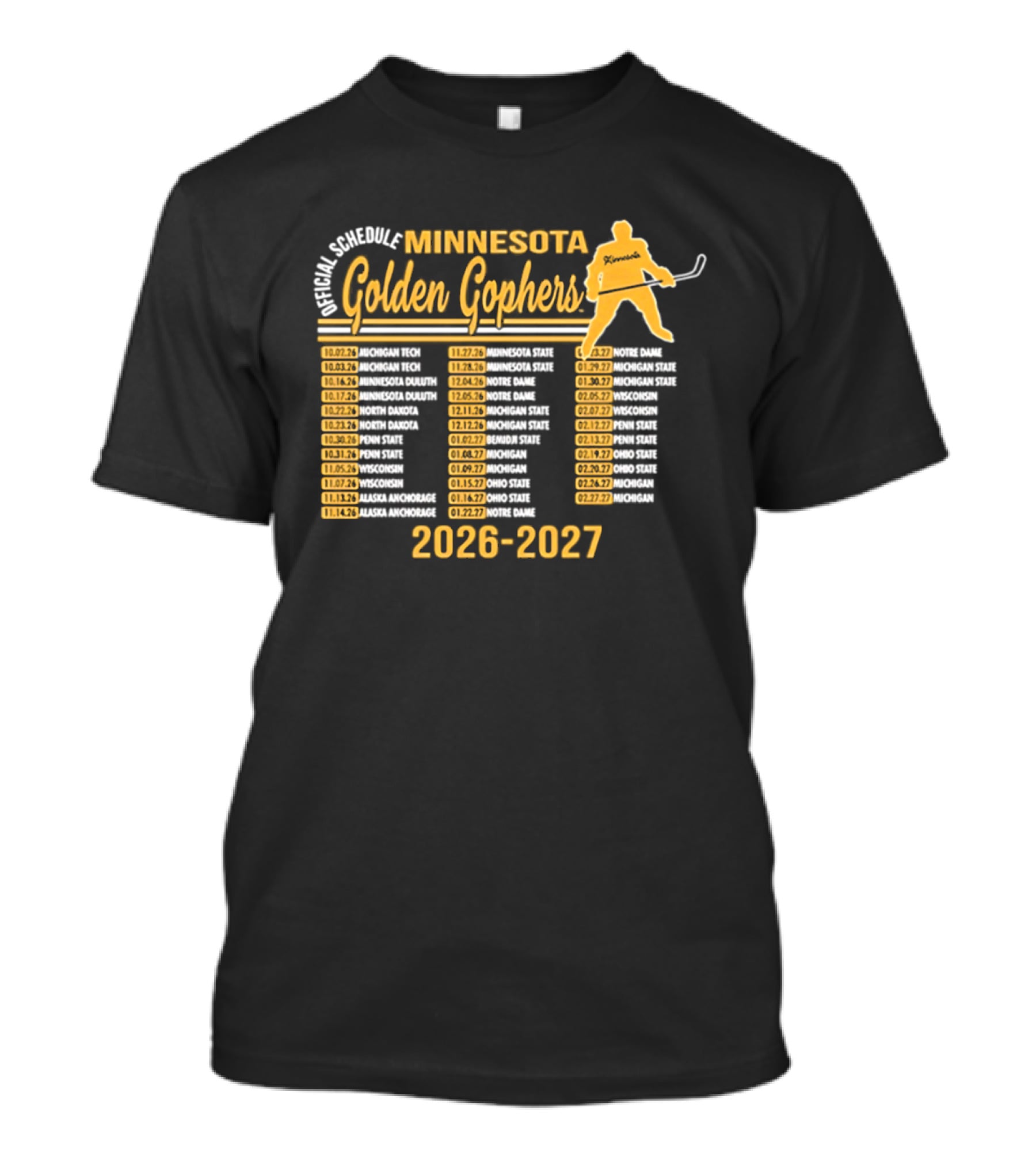 Minnesota Golden Gophers Ice Hockey Schedule 2026 2027 Player Highlights T-Shirt