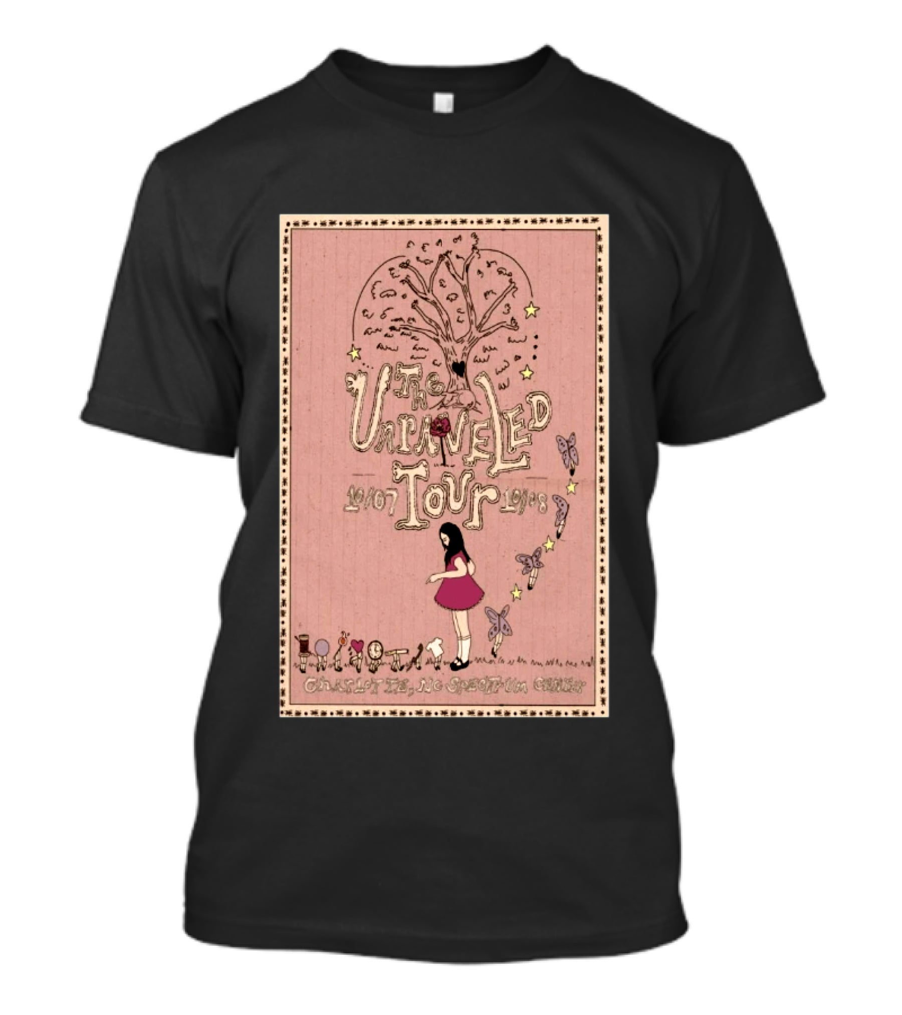 Olivia Rodrigo The Unraveled Tour Charlotte October 7 8 2026 Limited Concert Vintage Pink Design With Tree Butterflies Stars T-Shirt