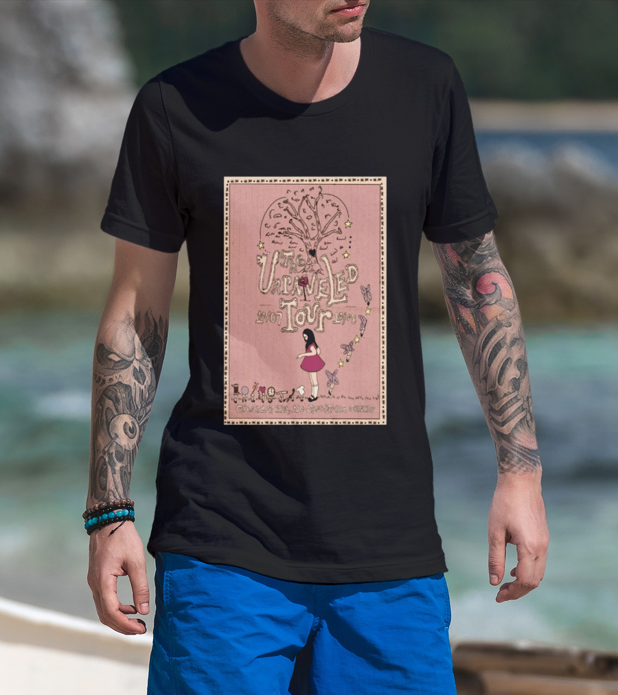 Olivia Rodrigo The Unraveled Tour Charlotte October 7 8 2026 Limited Concert Vintage Pink Design With Tree Butterflies Stars T-Shirt