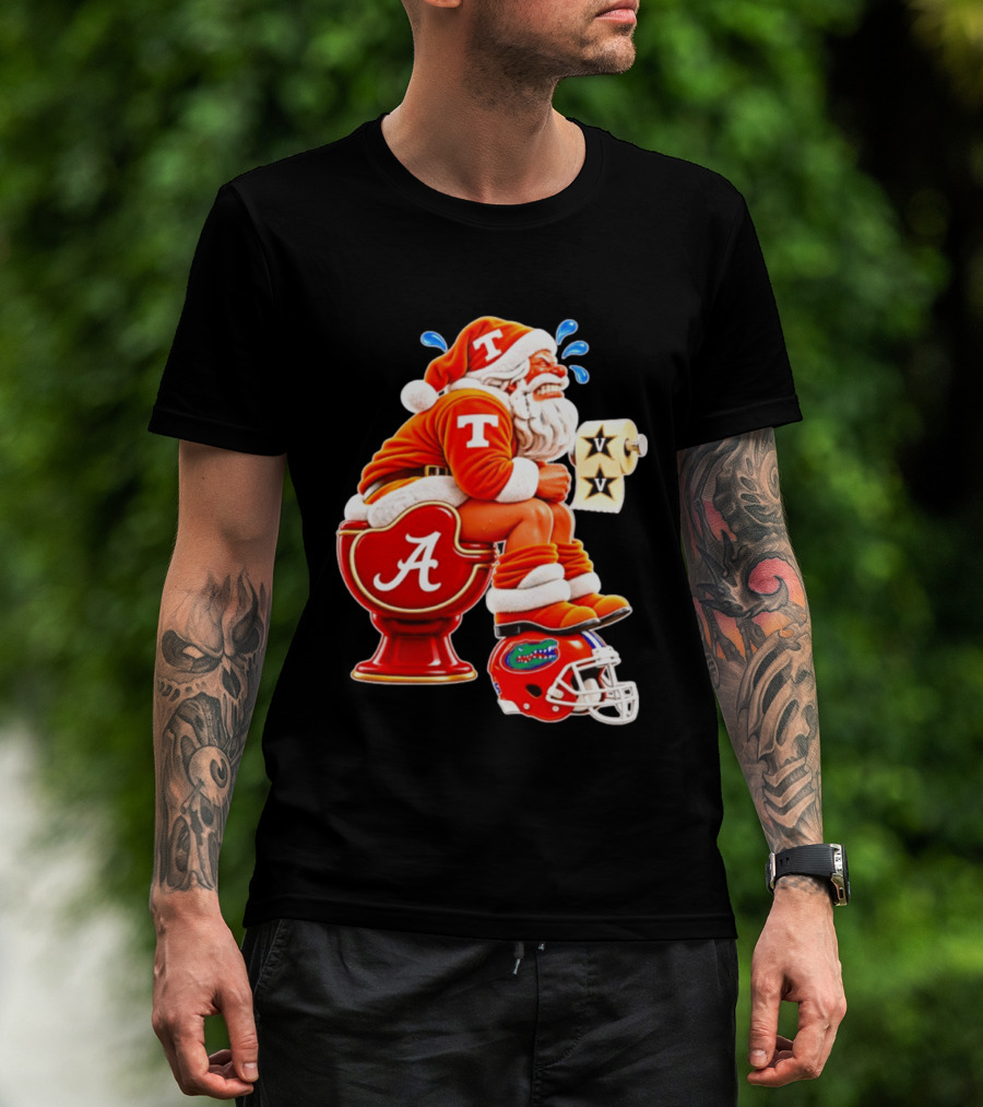Tennessee Volunteers Santa Claus With Alabama Crimson Tide Toilet Vanderbilt Commodores Toilet Paper Florida Gators Helmet T-Shirt