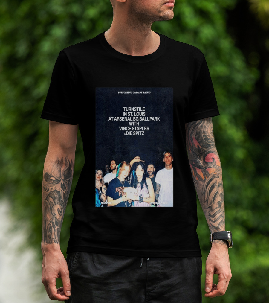 Turnstile St. Louis Arsenal BG Ballpark Vince Staples Die Spitz October 2026 Supporting Casa De Salud Missouri T-Shirt
