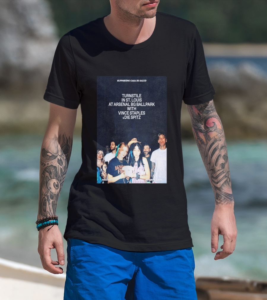 Turnstile St. Louis Arsenal BG Ballpark Vince Staples Die Spitz October 2026 Supporting Casa De Salud Missouri T-Shirt