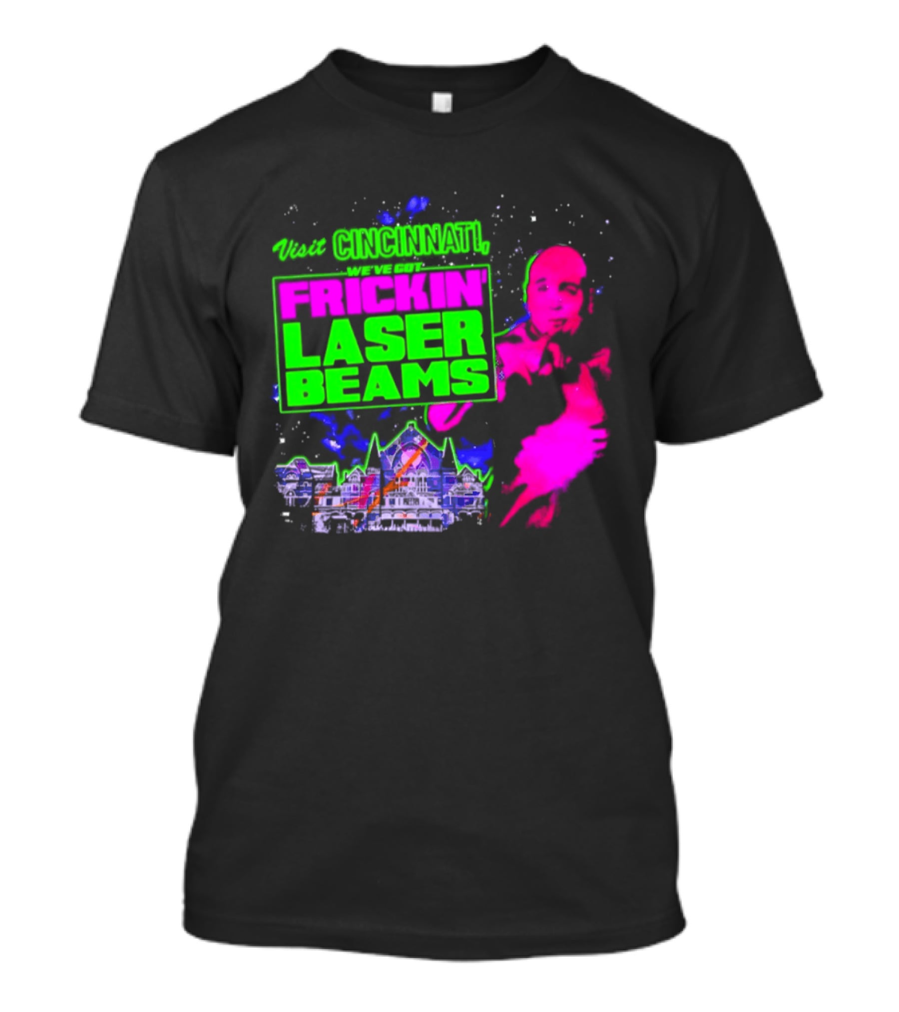 Visit Cincinnati Frickin' Laser Beams Retro Neon T-Shirt