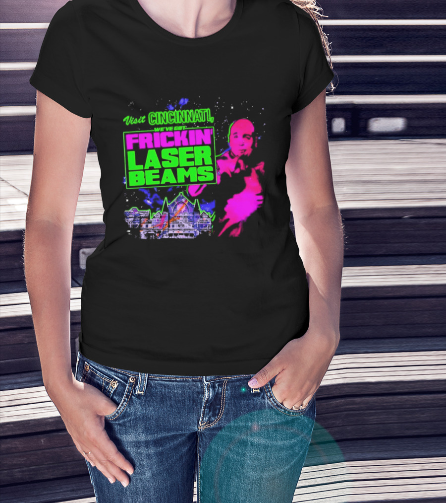 Visit Cincinnati Frickin' Laser Beams Retro Neon T-Shirt