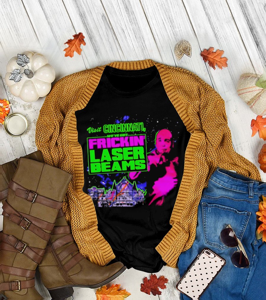Visit Cincinnati Frickin' Laser Beams Retro Neon T-Shirt