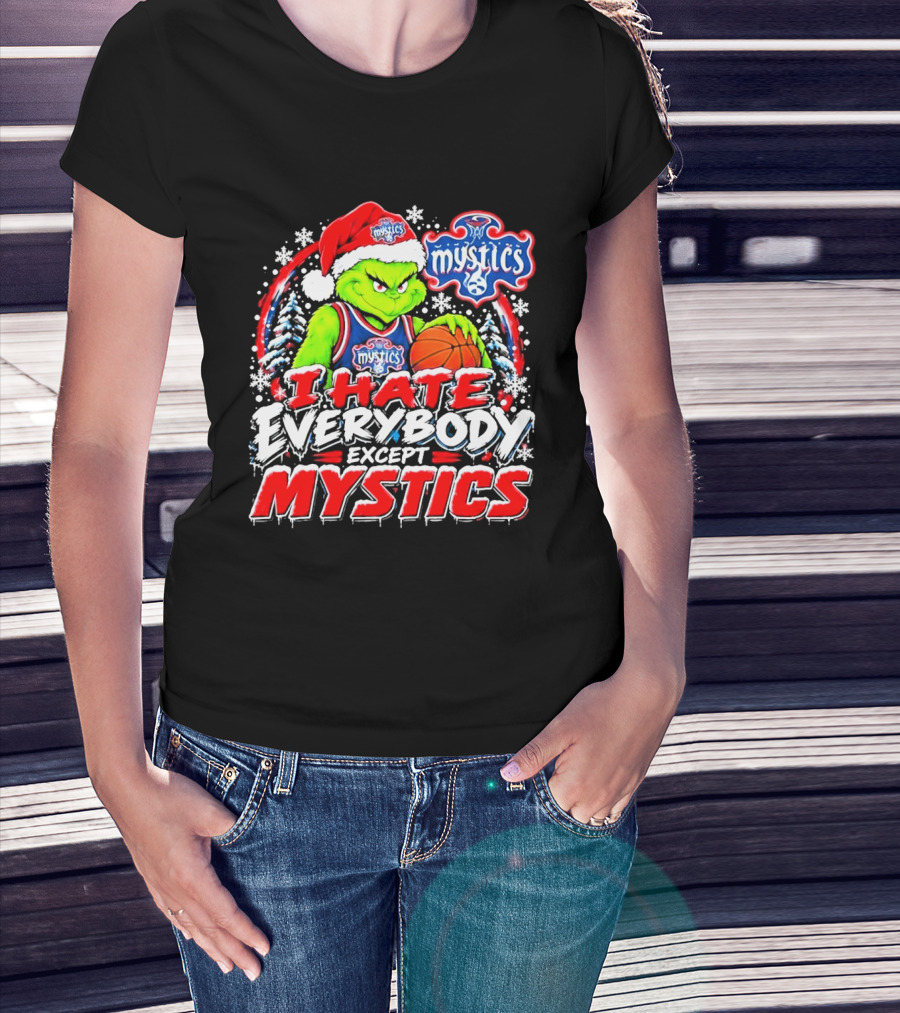 Washington Mystics I Hate Everybody Except Mystics Grinch Christmas T-Shirt