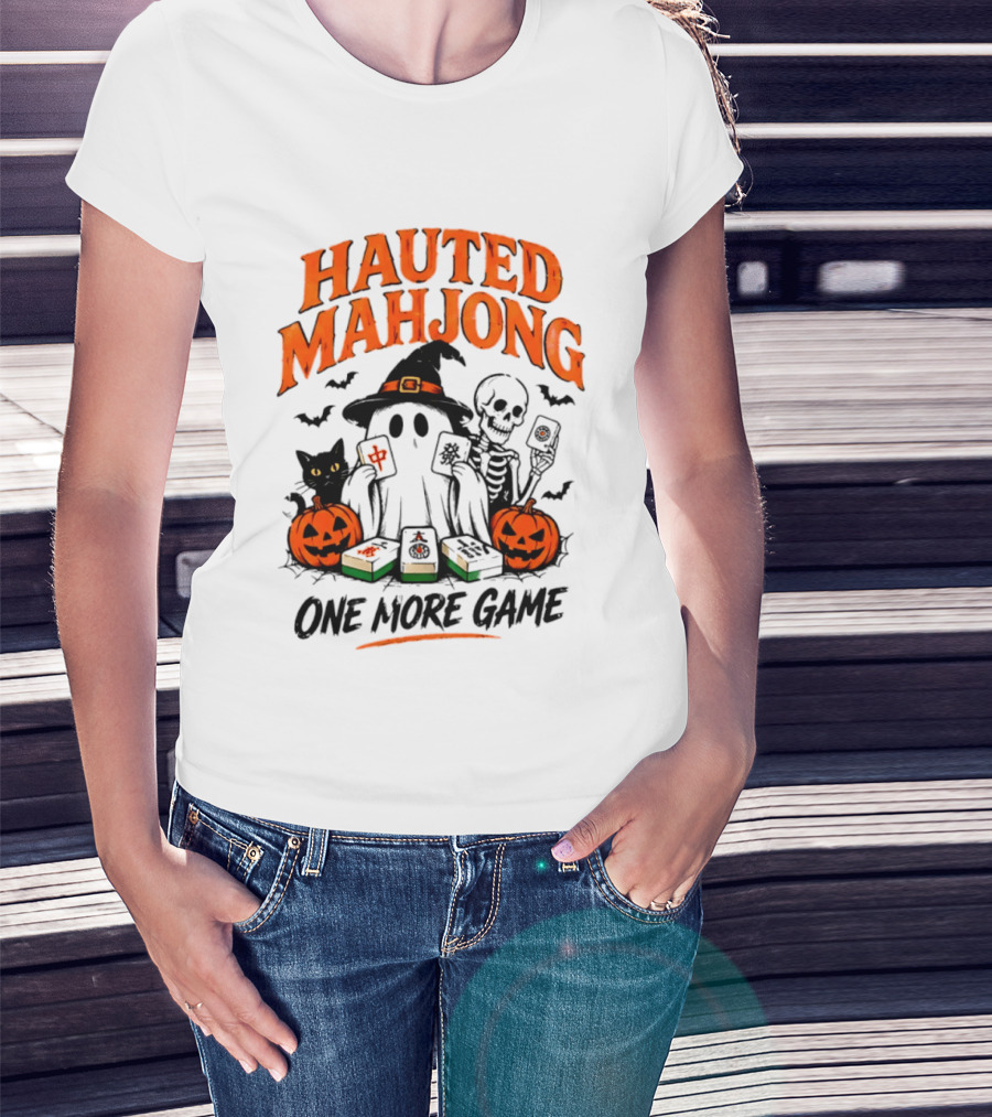 Hauted Mahjong Halloween Ghost Cat Skeleton Pumpkins One More Game T-Shirt