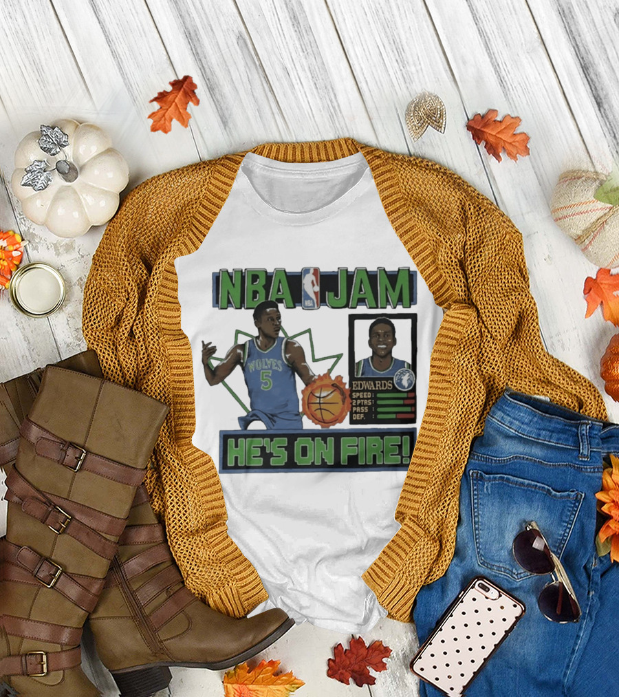 NBA Jam Wolves Edwards He's On Fire 2026 T-Shirt