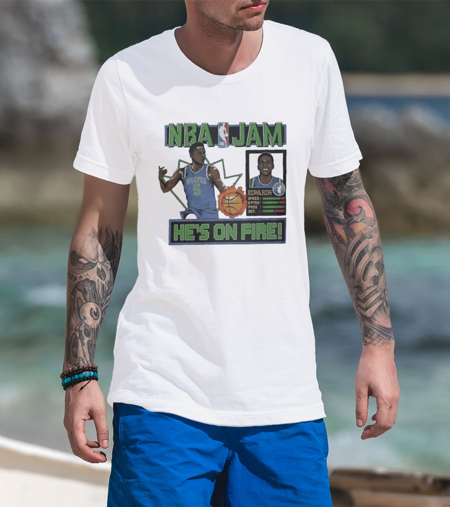 NBA Jam Wolves Edwards He's On Fire 2026 T-Shirt