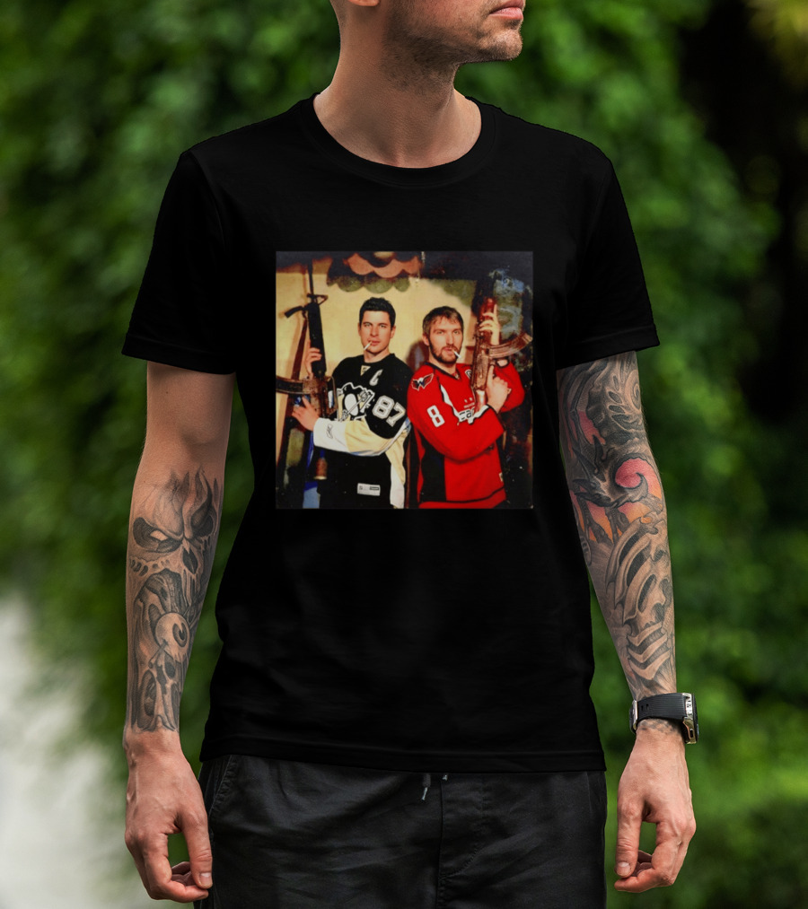 Legend Hockey Alex Ovechkin Sidney Crosby Cigar Guns Penguins Capitals T-Shirt