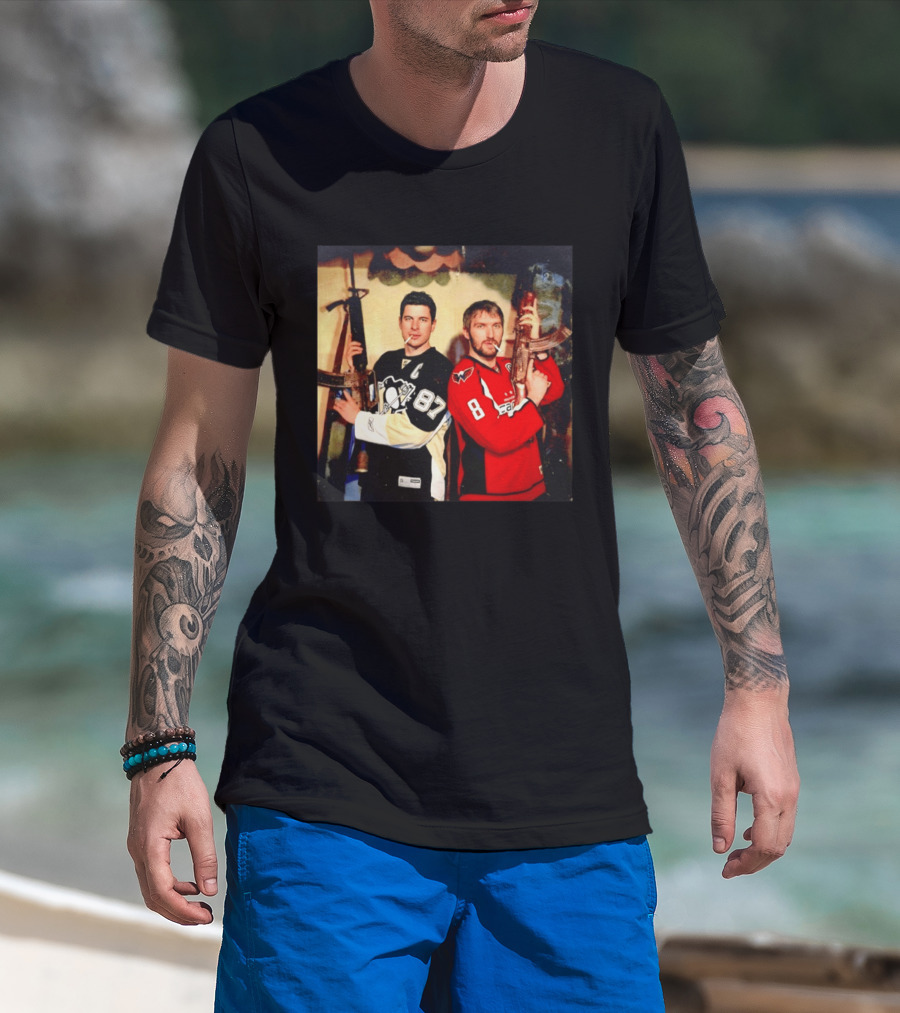 Legend Hockey Alex Ovechkin Sidney Crosby Cigar Guns Penguins Capitals T-Shirt