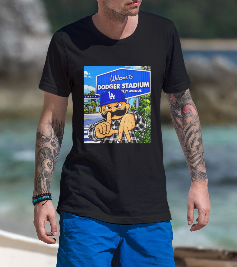 Welcome To Dodger Stadium Sunset Billy Avenue LA Dodgers Cholo T-Shirt