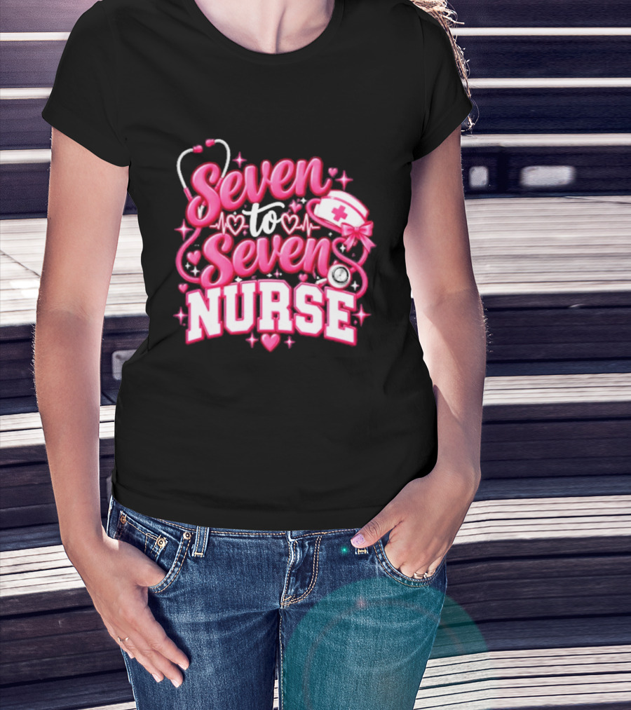 Seven To Seven Nurse Heartbeat And Stethoscope T-Shirt