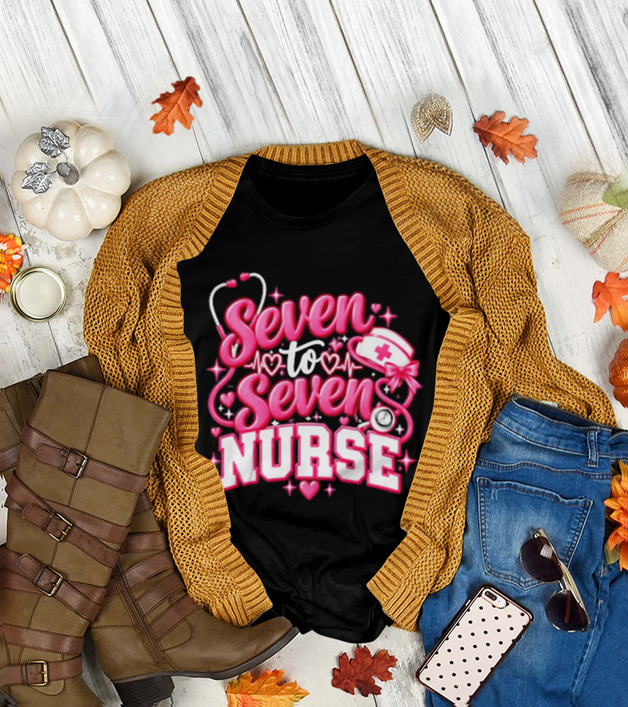 Seven To Seven Nurse Heartbeat And Stethoscope T-Shirt