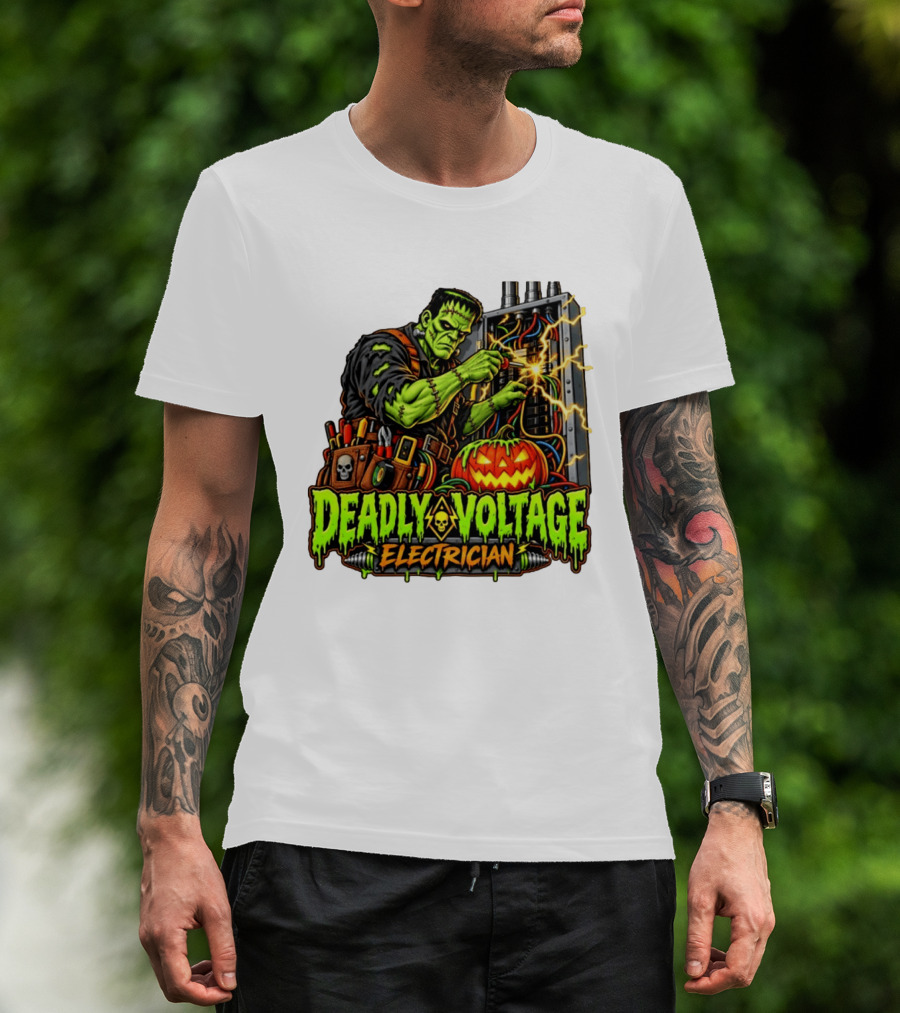 Deadly Voltage Electrician Frankenstein Halloween 2026 T-Shirt