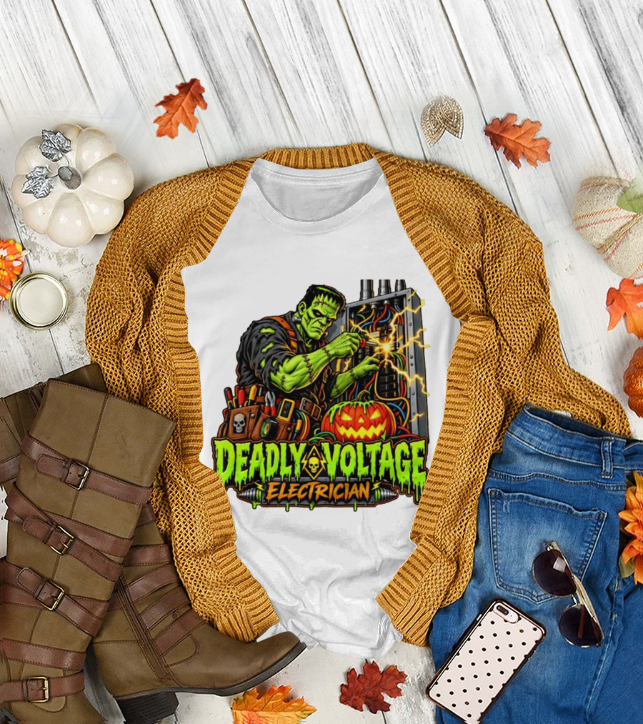 Deadly Voltage Electrician Frankenstein Halloween 2026 T-Shirt