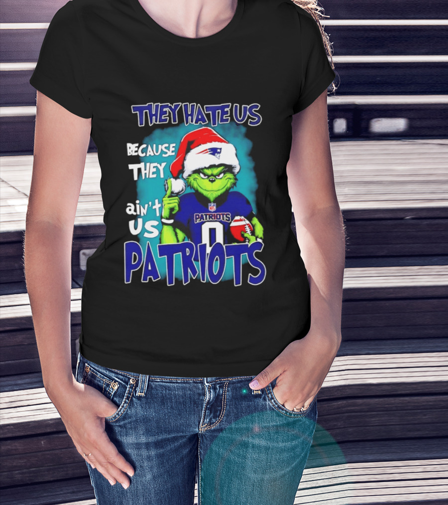 New England Patriots Grinch Santa 2026 They Hate Us Because They Ain't Us T-Shirt