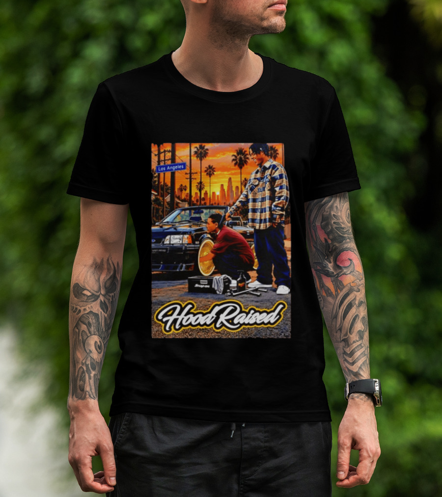 Hood Raised Los Angeles Ford Mustang Enthusiast Scene T-Shirt