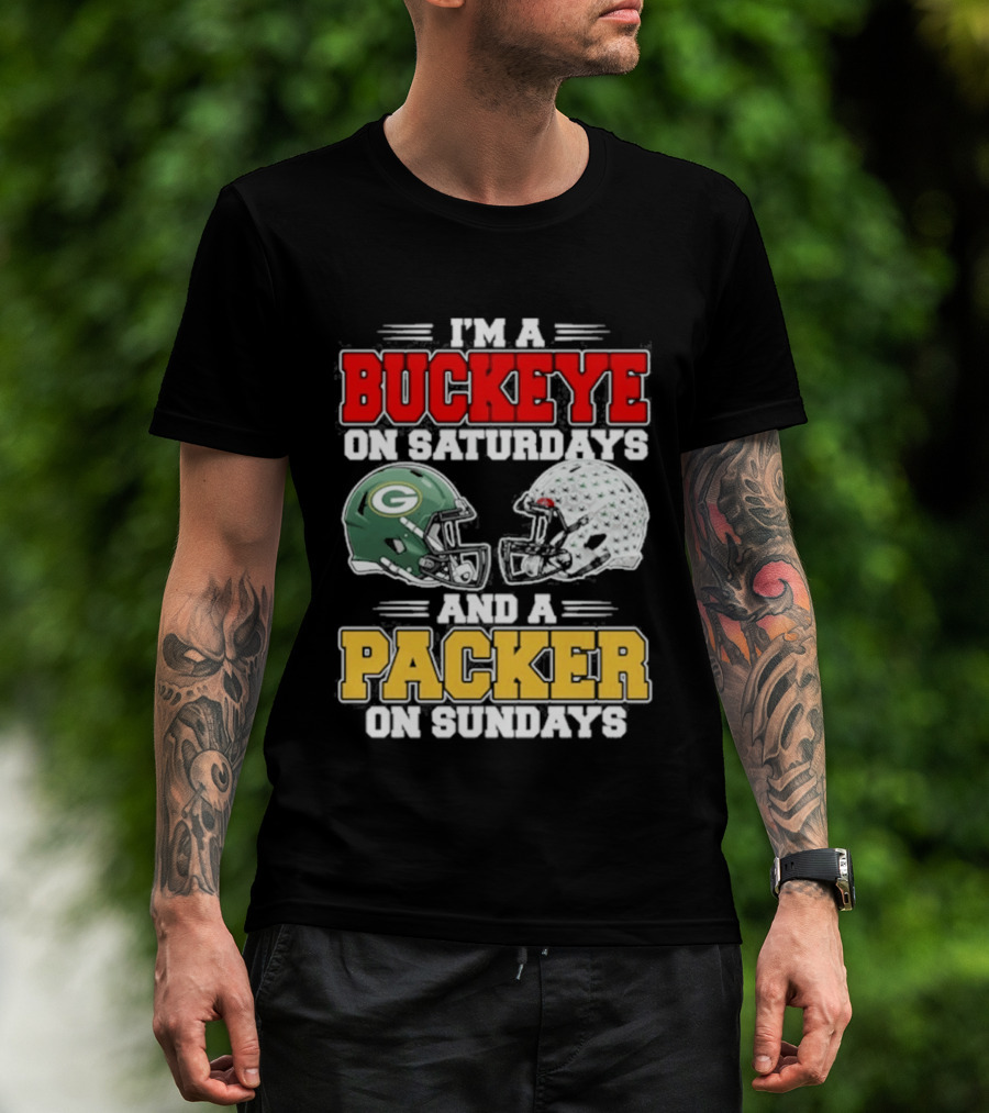Buckeye On Saturdays Packer On Sundays Football Helmets T-Shirt