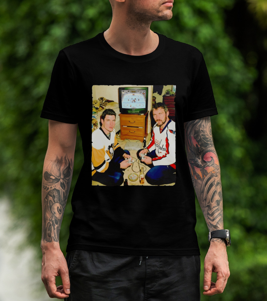 Sidney Crosby And Alex Ovechkin Video Game Hockey Night With Beer And Cigarettes T-Shirt