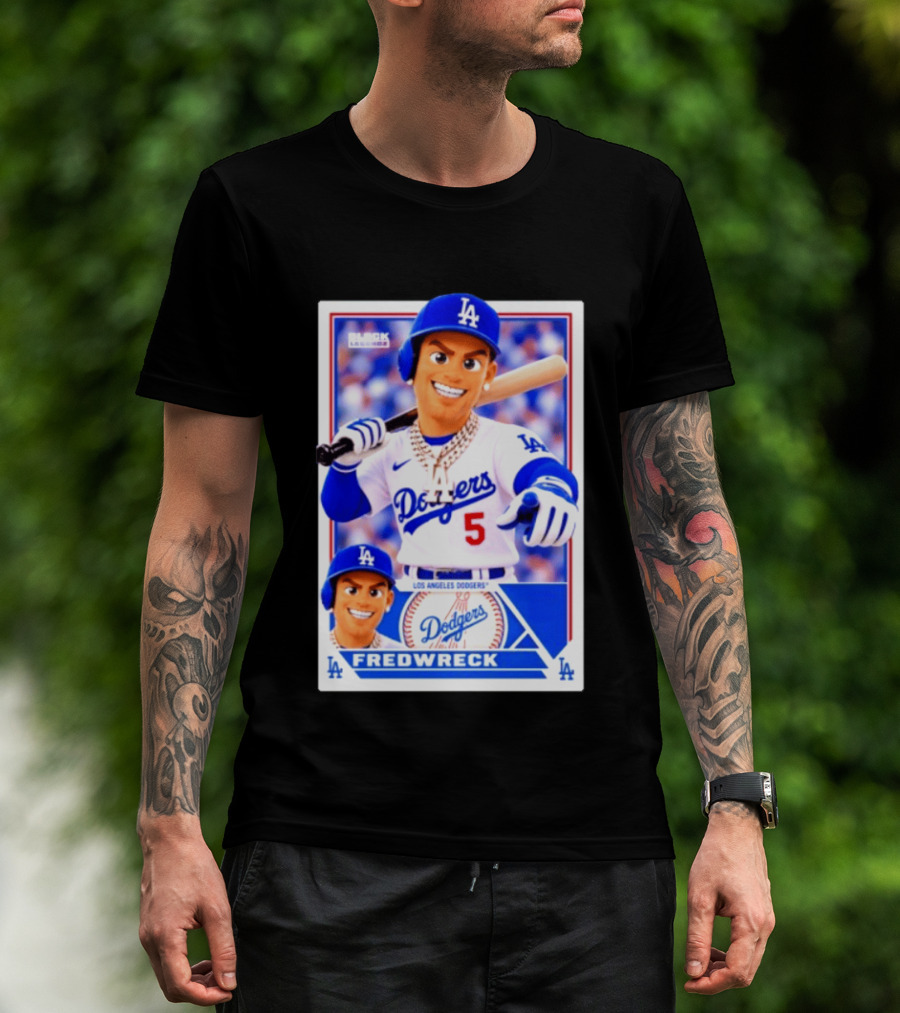 Los Angeles Dodgers Fredwreck Number 5 Block Legendz Baseball Card T-Shirt