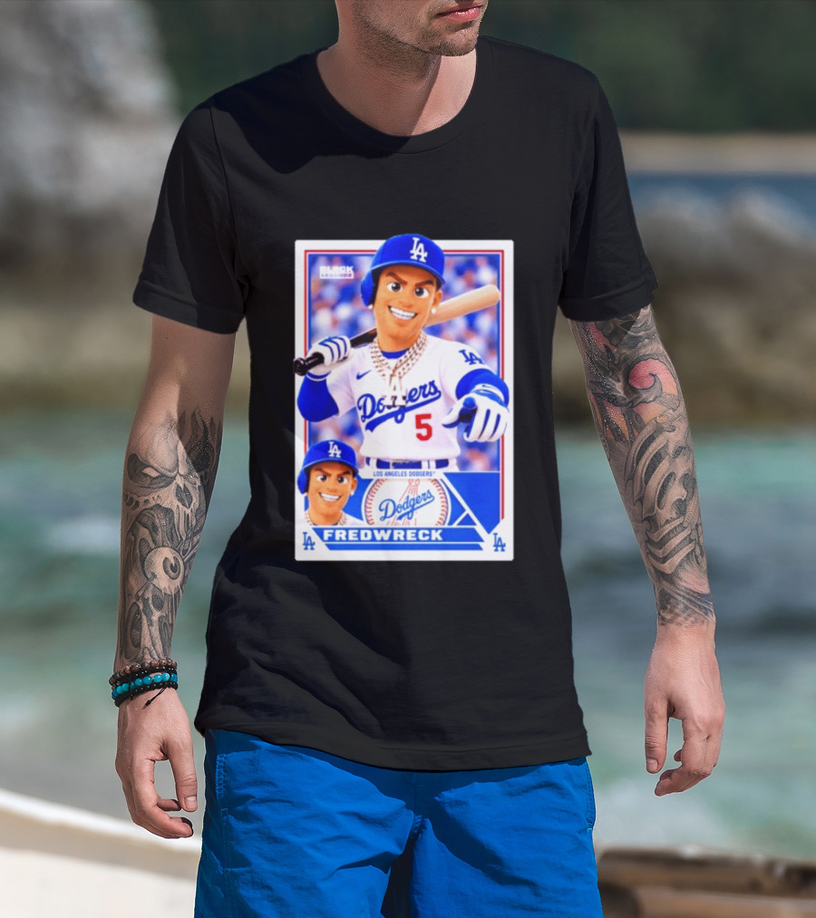 Los Angeles Dodgers Fredwreck Number 5 Block Legendz Baseball Card T-Shirt