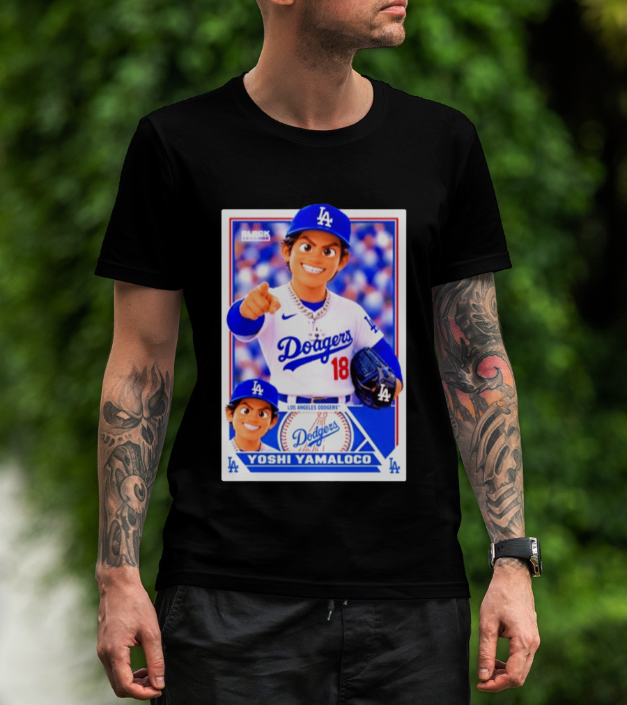 Block Legendz Yoshi Yamaloco Los Angeles Dodgers No 18 Baseball Card T-Shirt