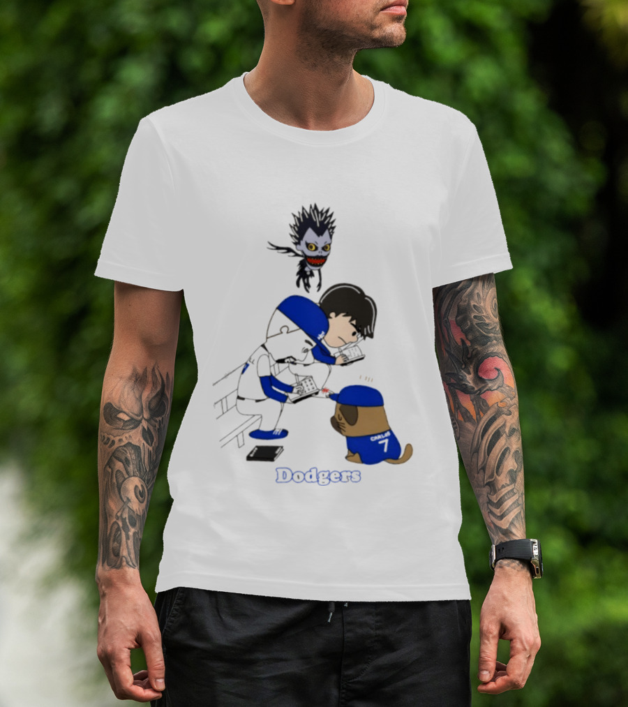 Death Note Dodgers Carlos Snell Baseball Cartoon Collaboration T-Shirt