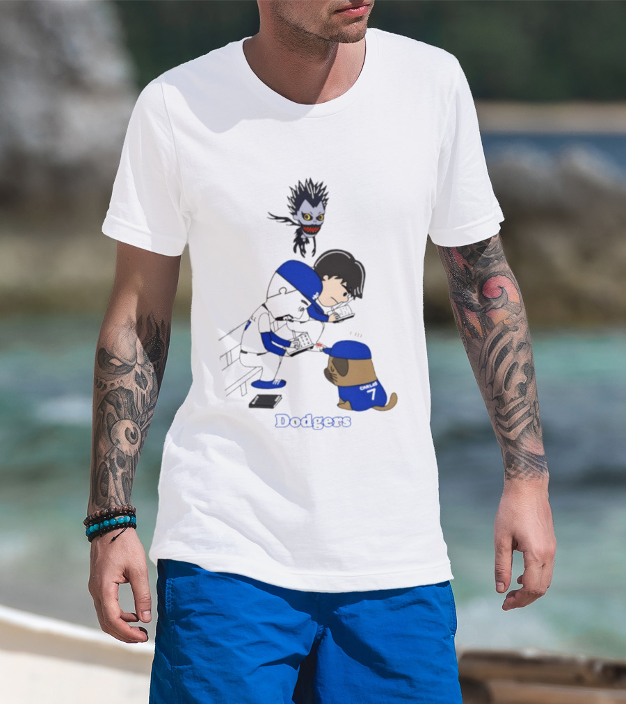 Death Note Dodgers Carlos Snell Baseball Cartoon Collaboration T-Shirt
