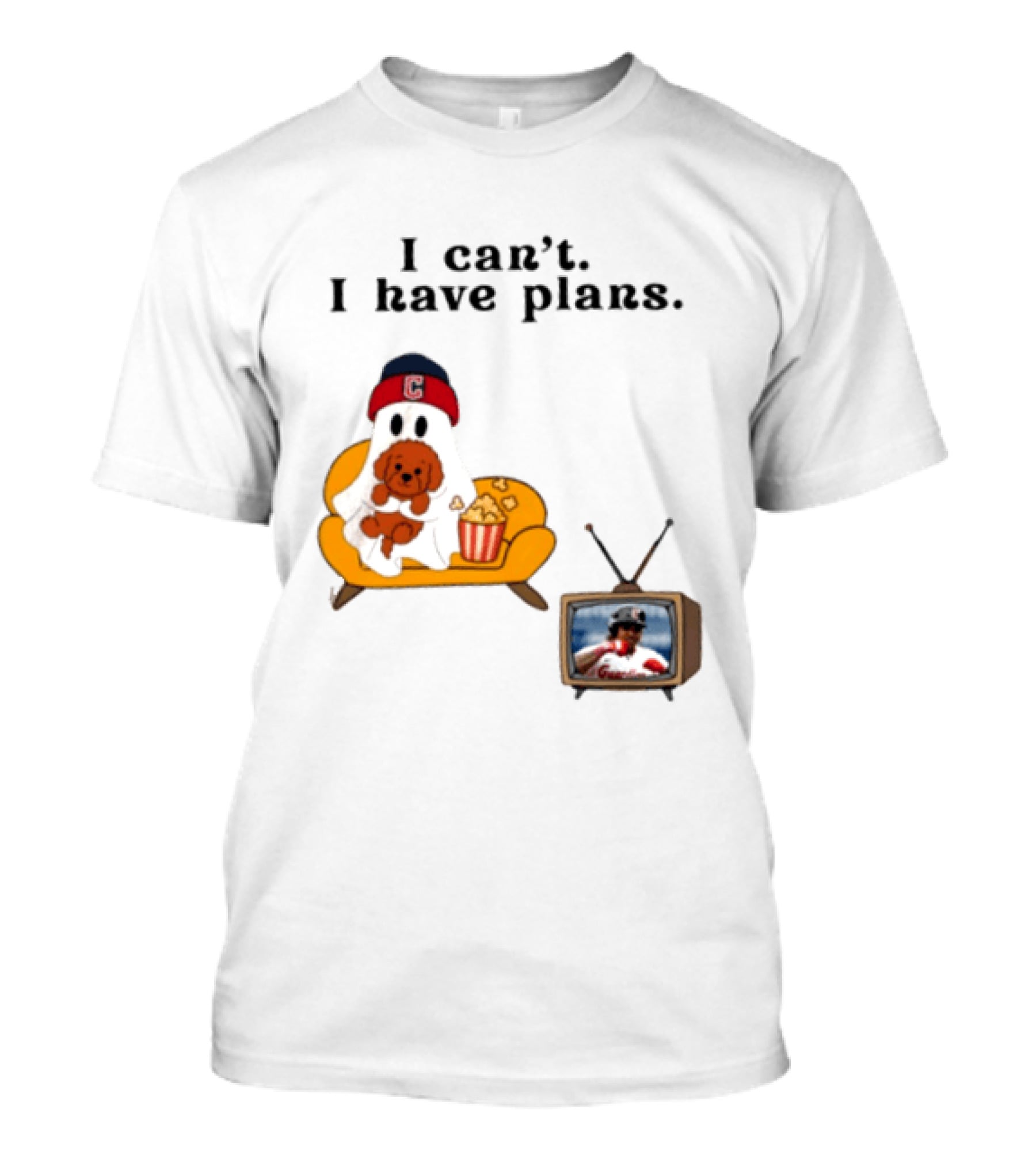 Ghost Cleveland Guardians I Can't I Have Plans Halloween Baseball TV Ghost Dog T-Shirt