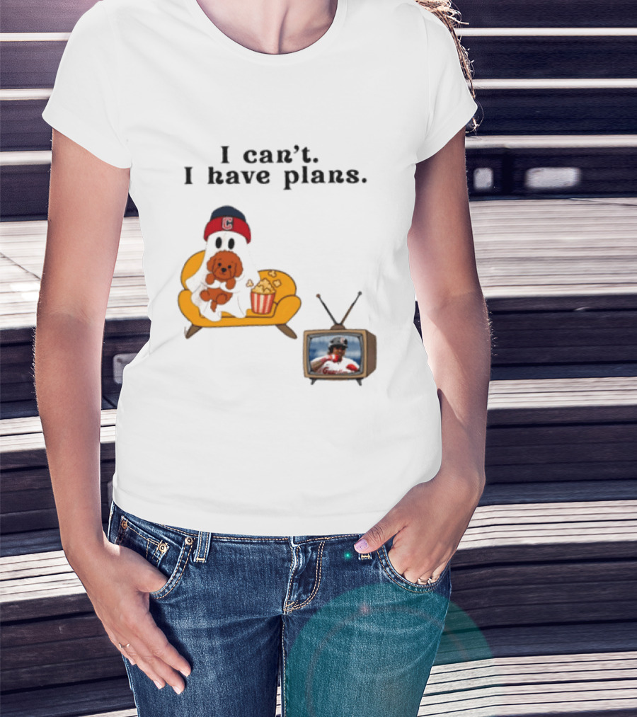 Ghost Cleveland Guardians I Can't I Have Plans Halloween Baseball TV Ghost Dog T-Shirt