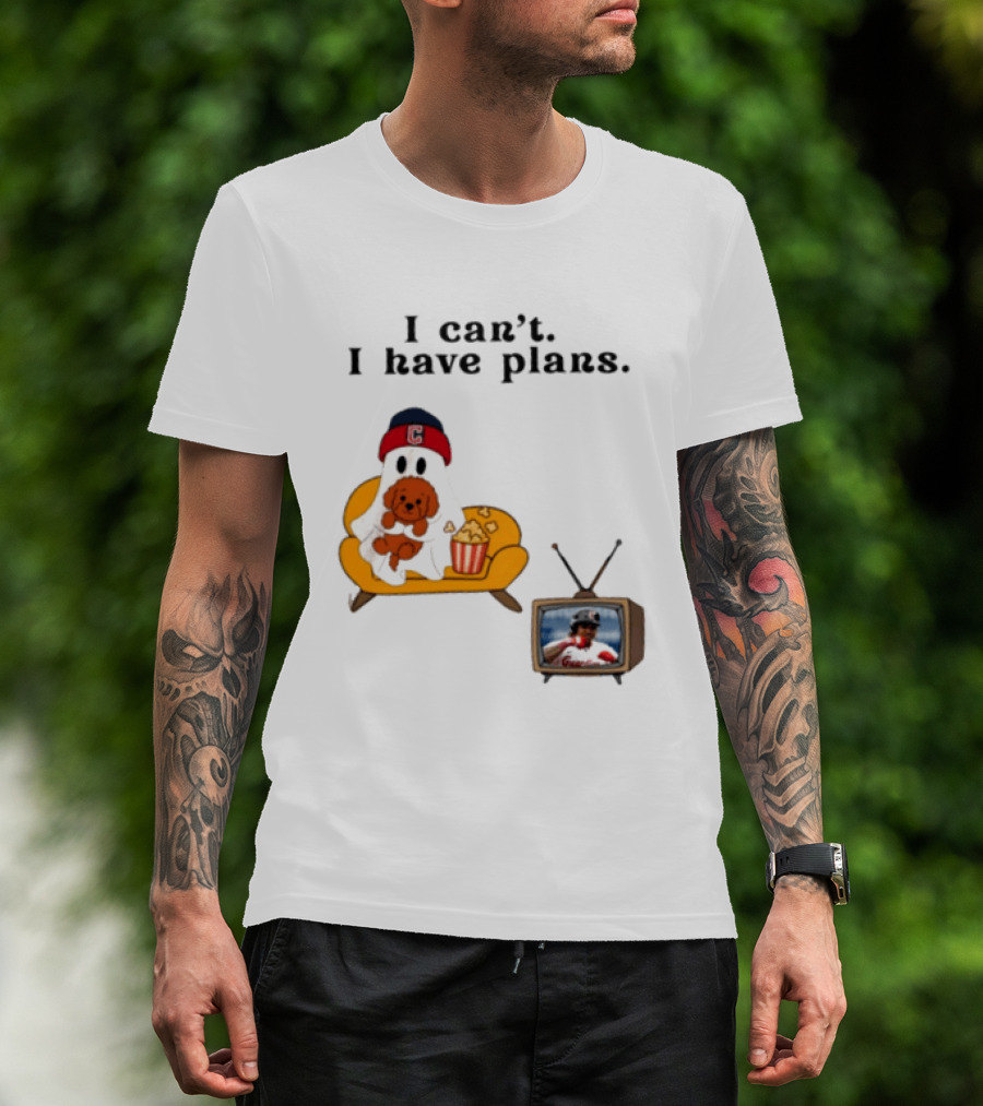 Ghost Cleveland Guardians I Can't I Have Plans Halloween Baseball TV Ghost Dog T-Shirt