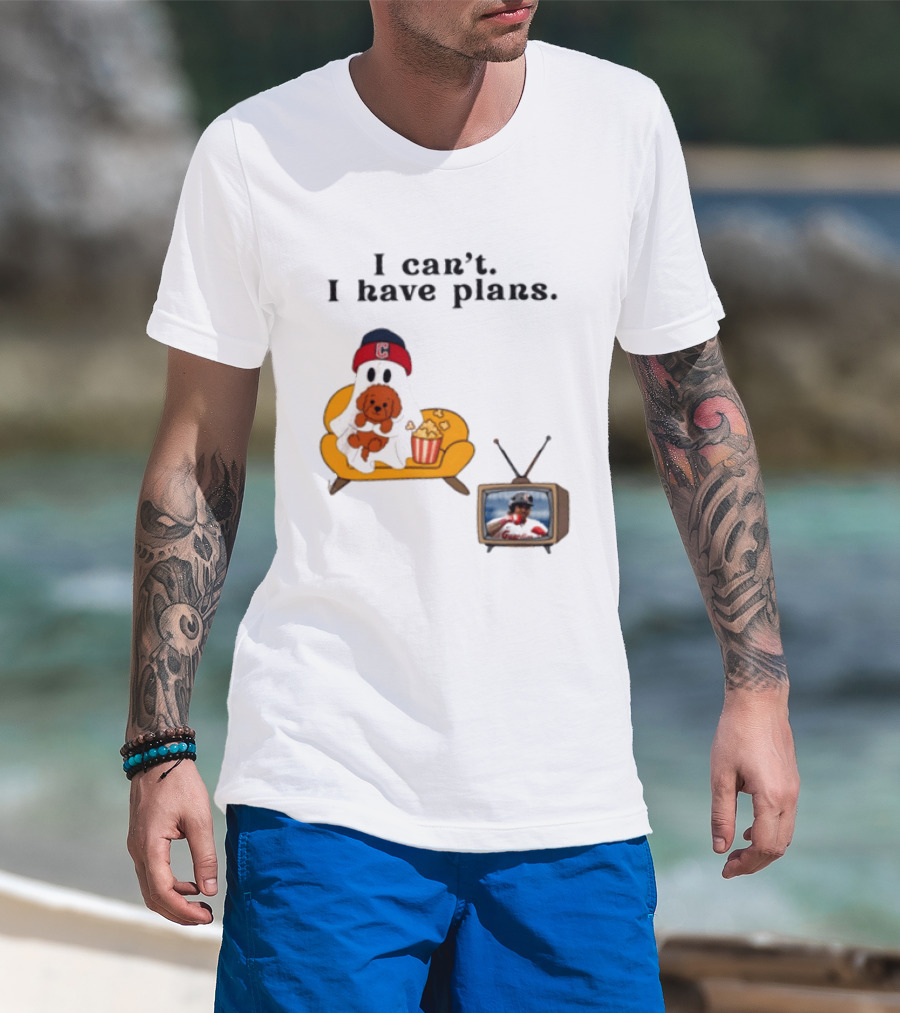 Ghost Cleveland Guardians I Can't I Have Plans Halloween Baseball TV Ghost Dog T-Shirt