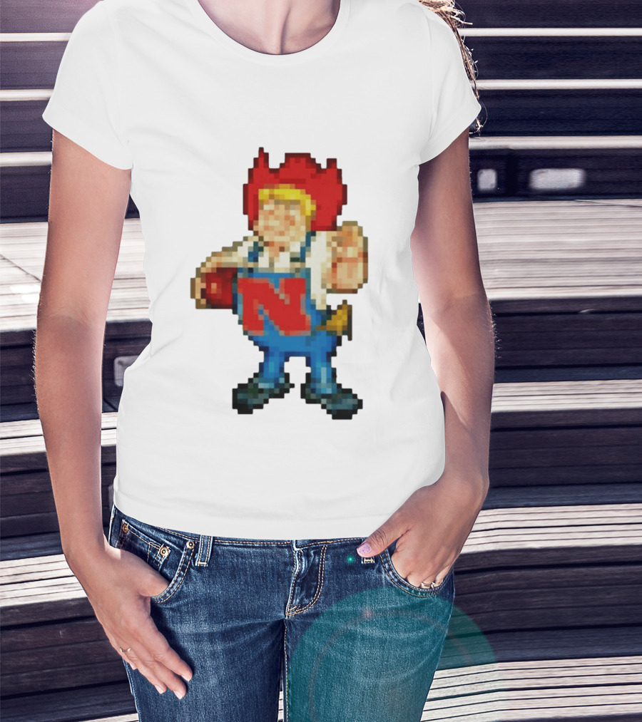 Herbie Husker Nebraska Cornhuskers Pixelated Character With Football T-Shirt