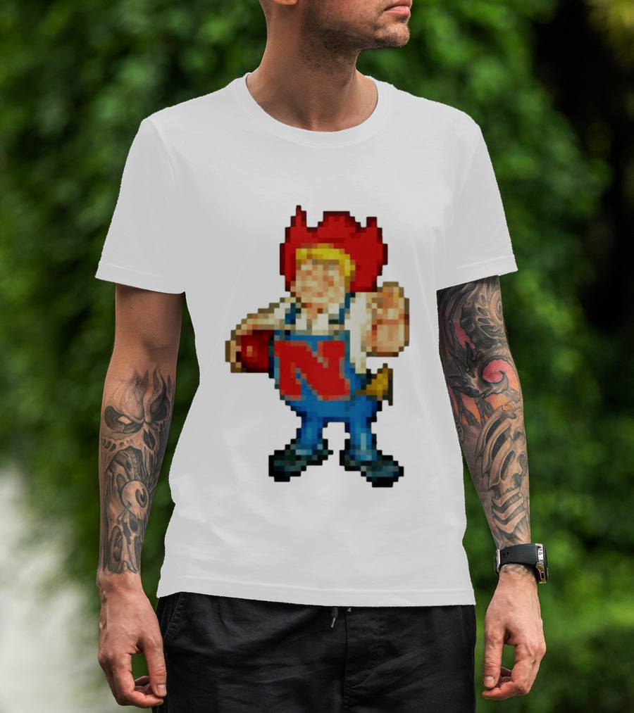 Herbie Husker Nebraska Cornhuskers Pixelated Character With Football T-Shirt