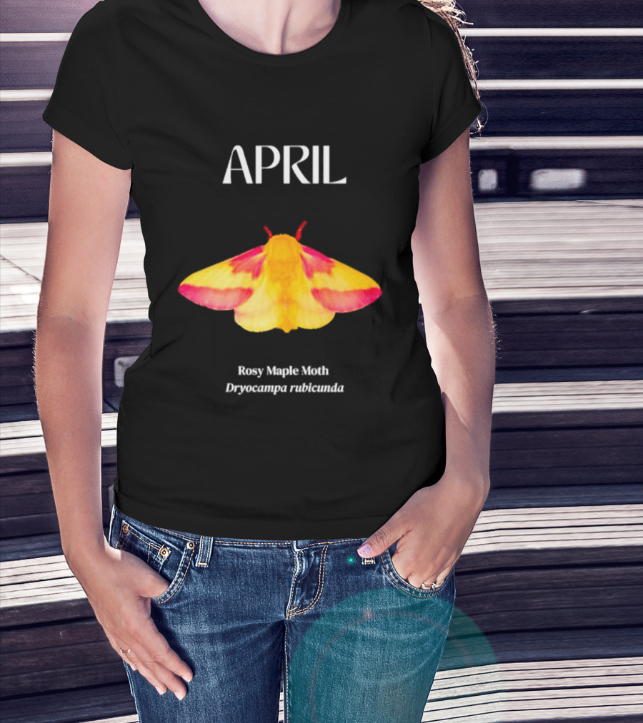 April Rosy Maple Moth Dryocampa Rubicunda Vibrant Yellow Pink Insect T-Shirt