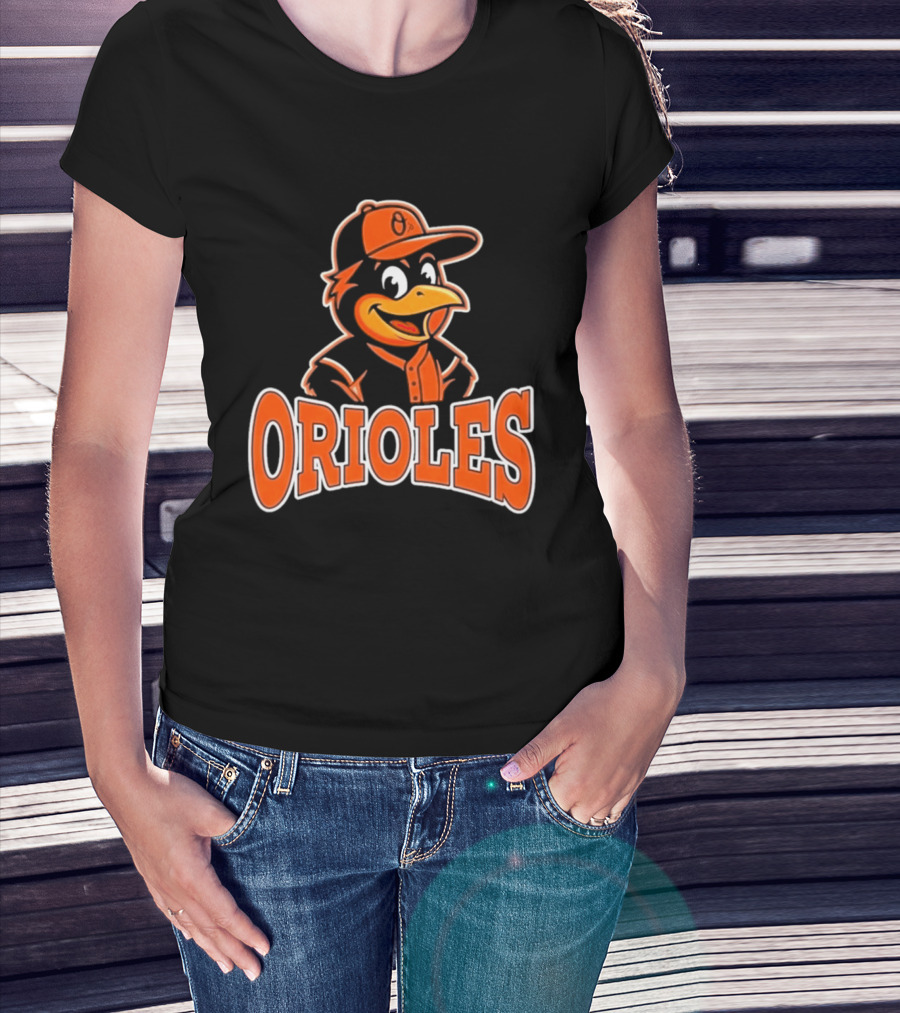 Baltimore Orioles Bird Cartoon Logo With Mascot Hat T-Shirt