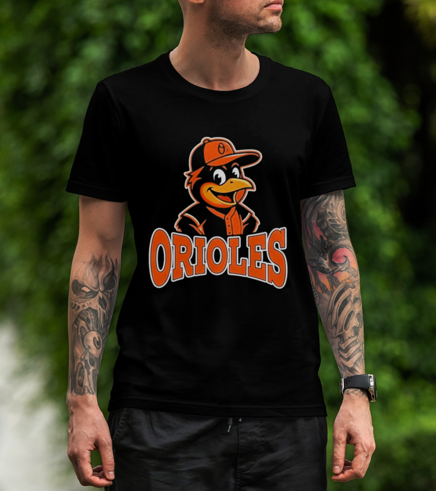 Baltimore Orioles Bird Cartoon Logo With Mascot Hat T-Shirt
