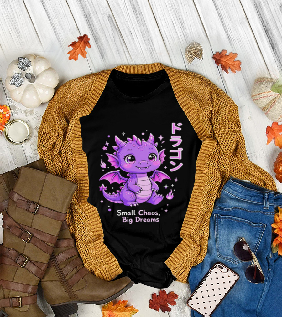 Dragon Small Chaos Big Dreams Purple Kawaii Anime T-Shirt