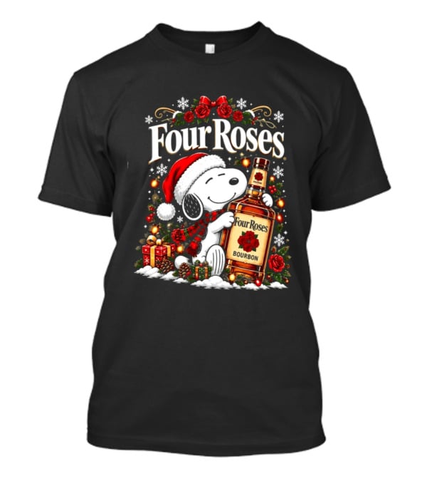 Four Roses Christmas 2026 Bourbon Snoopy Santa Hat Festive Cheer T-Shirt