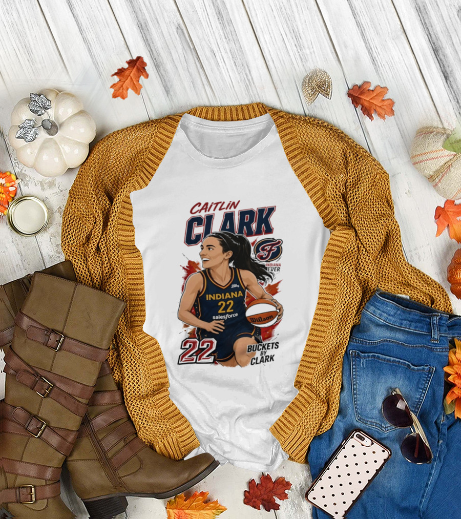 Indiana Fever Caitlin Clark 22 Buckets Basketball Caricature T-Shirt